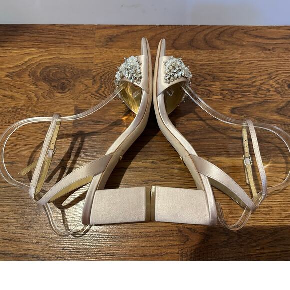 Badgley Mischka Women's Alyna Bejeweled Block Heel Pump Size 8.5 Champaigne - Picture 6 of 9